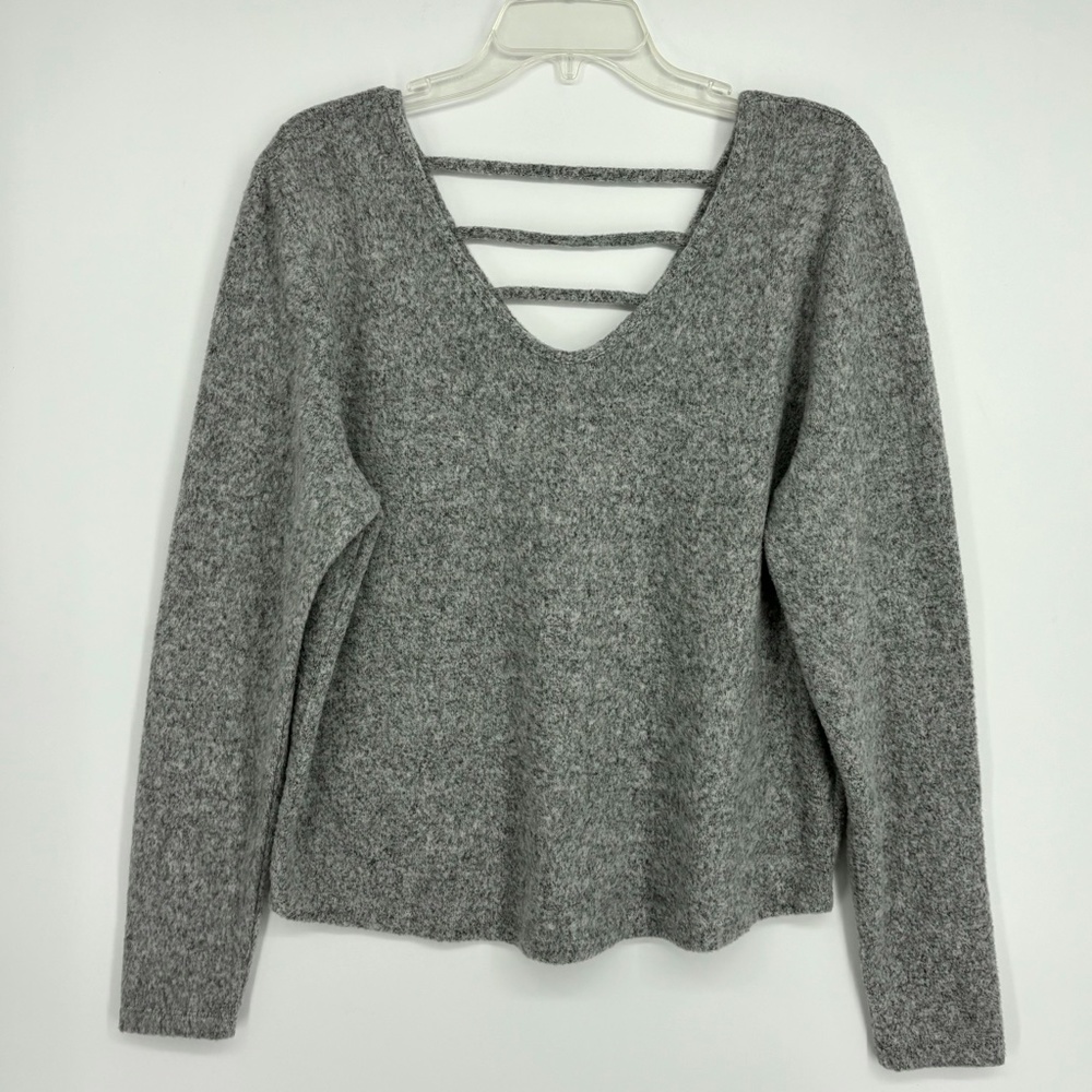 Love Charm Womens Size XL Pullover Knit Top Heather Gray Scoop Neck Strappy Back